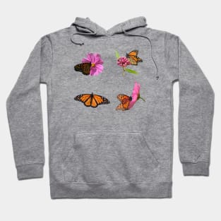 A Garden of Monarch Butterflies on Milkweed and Cosmos Flowers Hoodie